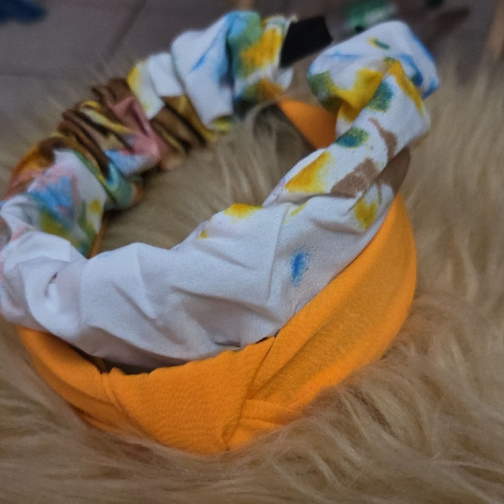 Bright Orange & Floral Twisted Headband Set